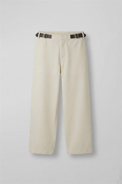 Erkek Baggy Fit Tokalı Kemer Detaylı Keten Pantolon Bej