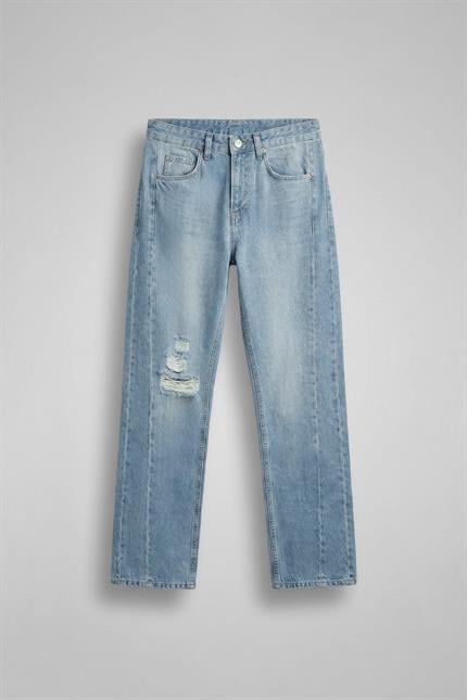 Erkek Baggy Fit Vintage Yıkama Dikiş Detaylı Jean Mavi