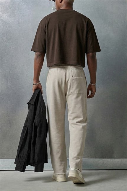 Erkek Baggy Fit Vintage Yıkamalı 08 Baskılı Eşofman Altı Gri