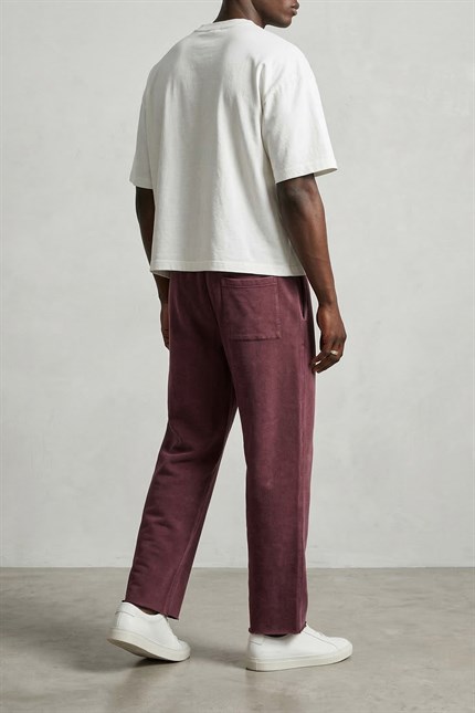 Erkek Baggy Fit Vintage Yıkamalı 08 Baskılı Eşofman Altı Bordo