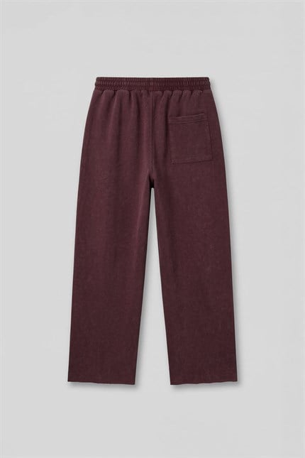 Erkek Baggy Fit Vintage Yıkamalı 08 Baskılı Eşofman Altı Bordo