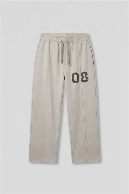 Erkek Baggy Fit Vintage Yıkamalı 08 Baskılı Eşofman Altı Gri