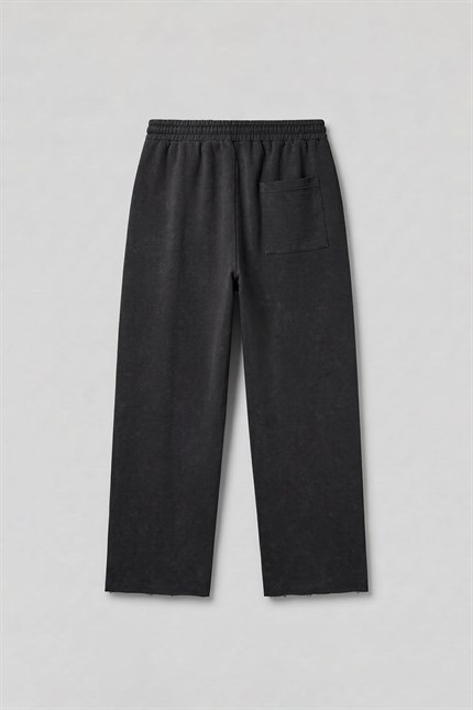 Erkek Baggy Fit Vintage Yıkamalı 08 Baskılı Eşofman Altı Siyah