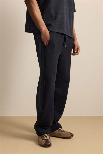 Erkek Baggy Fit Yan Şerit Fitilli Eşofman Altı Siyah