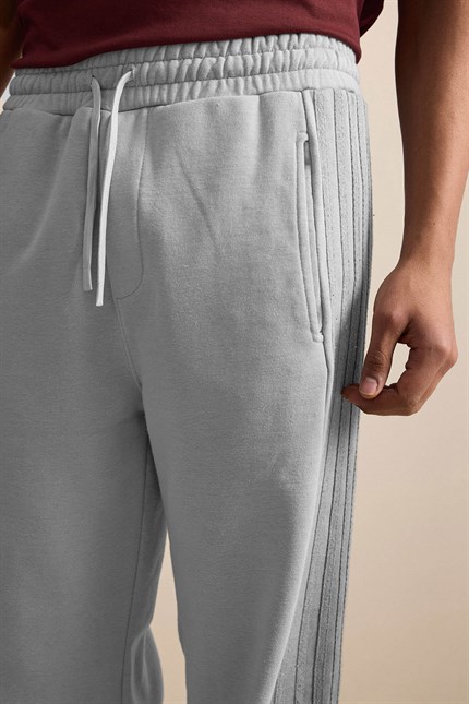 Erkek Baggy Fit Yan Şerit Fitilli Eşofman Altı Gri