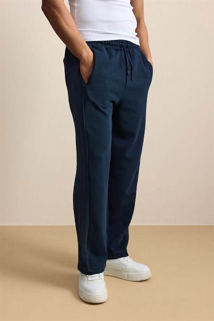Erkek Baggy Fit Yan Şerit Fitilli Eşofman Altı Lacivert