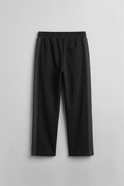 Erkek Baggy Fit Yan Şerit Fitilli Eşofman Altı Siyah