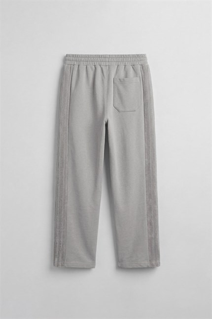 Erkek Baggy Fit Yan Şerit Fitilli Eşofman Altı Gri