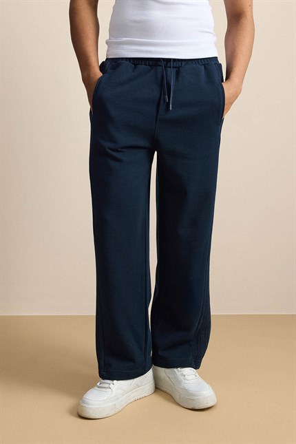 Erkek Baggy Fit Yan Şerit Fitilli Eşofman Altı Lacivert