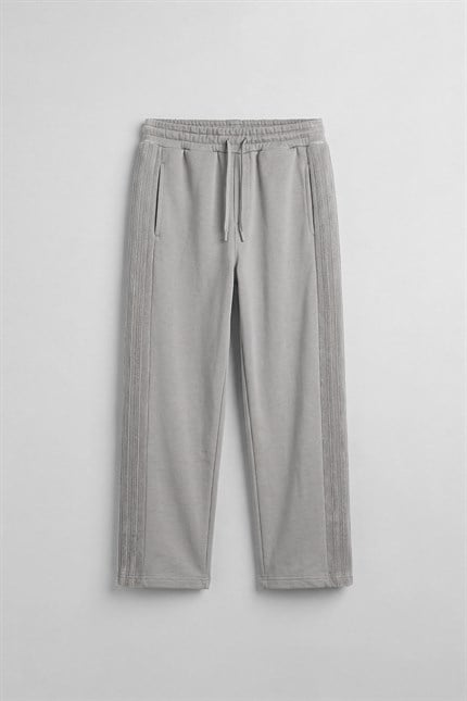 Erkek Baggy Fit Yan Şerit Fitilli Eşofman Altı Gri