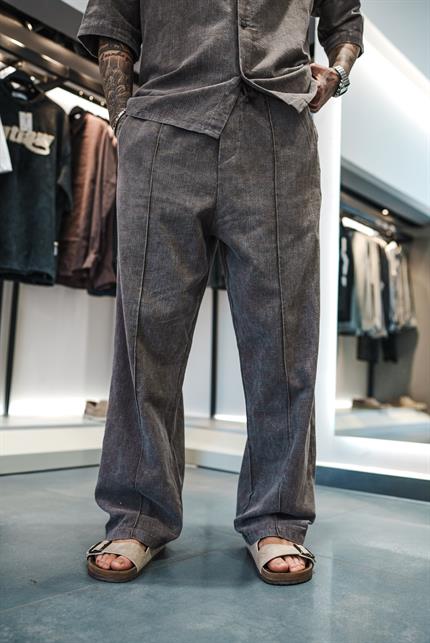 Erkek Baggy Fit Yıkamalı Beli Lastikli Pantolon Kahve