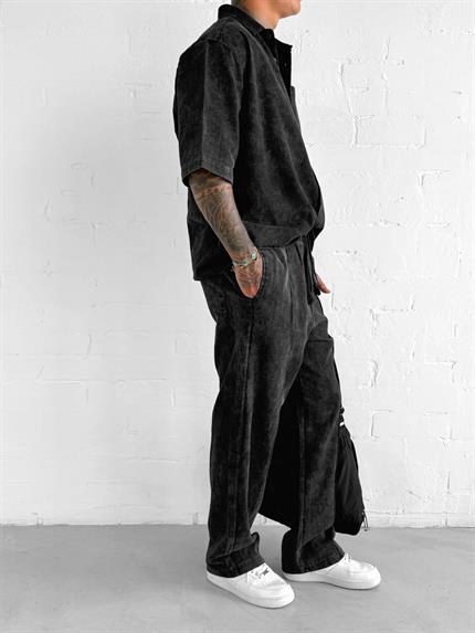 Erkek Baggy Fit Yıkamalı Beli Lastikli Pantolon Siyah