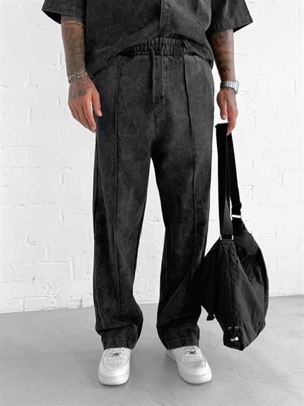 Erkek Baggy Fit Yıkamalı Beli Lastikli Pantolon Siyah
