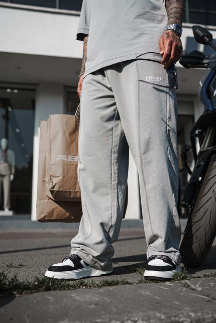 Erkek Baggy Fit Yıkamalı Eşofman Gri