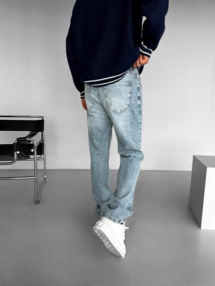 Erkek Baggy Fit Yıkamalı Jean Açık Mavi