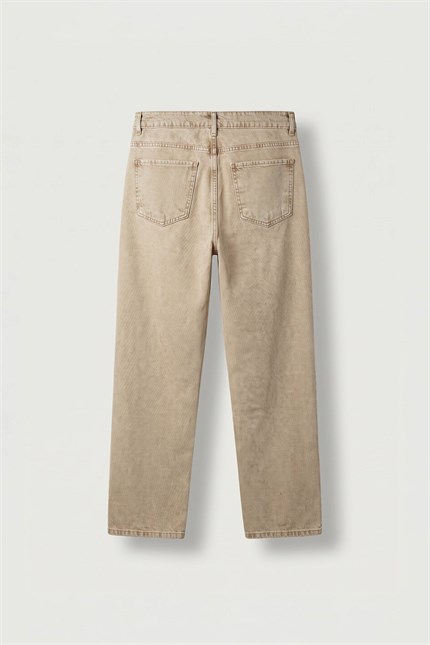 Erkek Baggy Fit Yıkamalı Jean Pantolon Bej