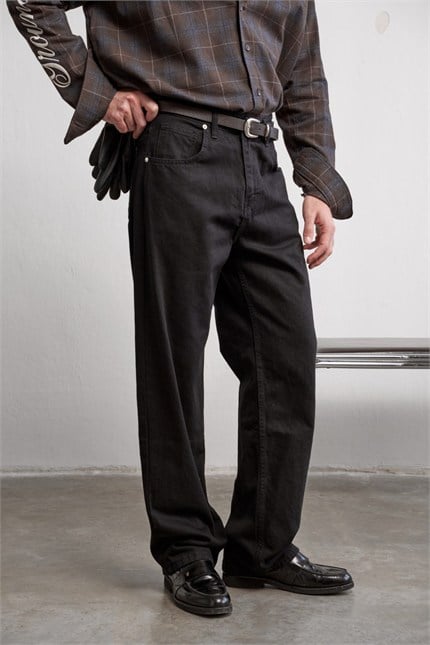 Erkek Baggy Fit Yıkamalı Jean Pantolon Siyah