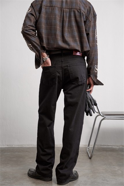 Erkek Baggy Fit Yıkamalı Jean Pantolon Siyah