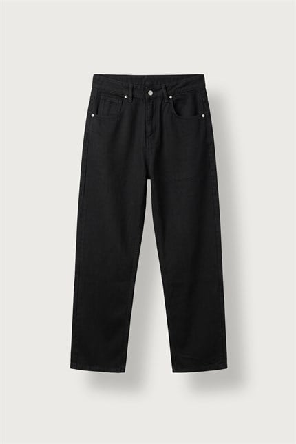 Erkek Baggy Fit Yıkamalı Jean Pantolon Siyah