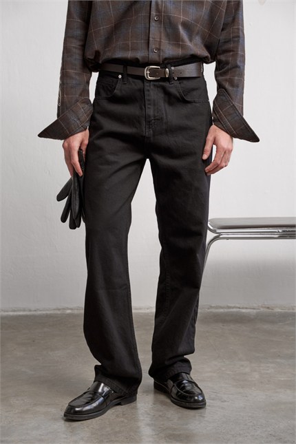 Erkek Baggy Fit Yıkamalı Jean Pantolon Siyah