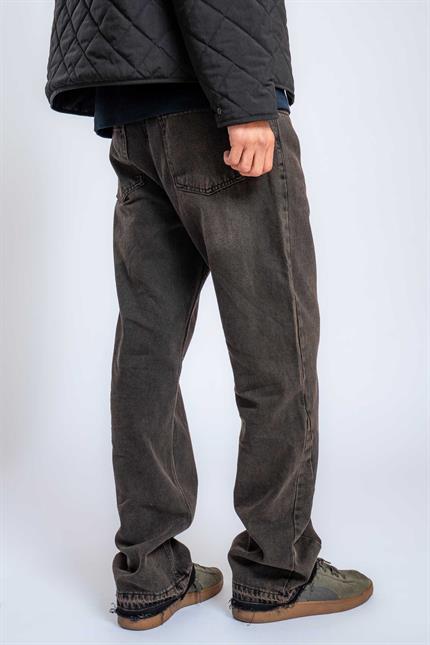 Erkek Baggy Fit Yıkamalı Jean Pantolon Kahverengi