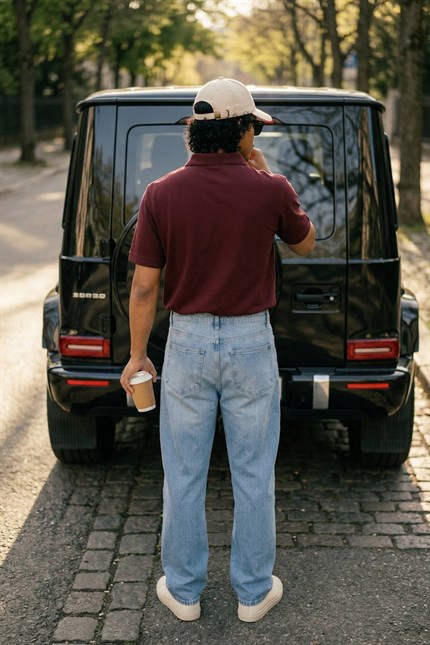 Erkek Baggy Fit Yıkamalı Jean Pantolon Açık Mavi
