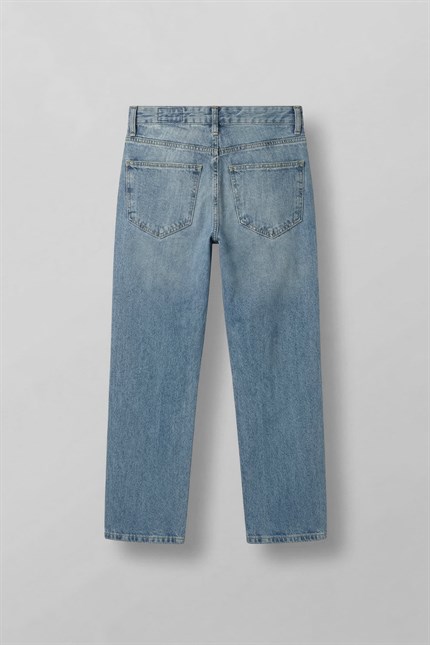 Erkek Baggy Fit Yıkamalı Jean Pantolon Mavi