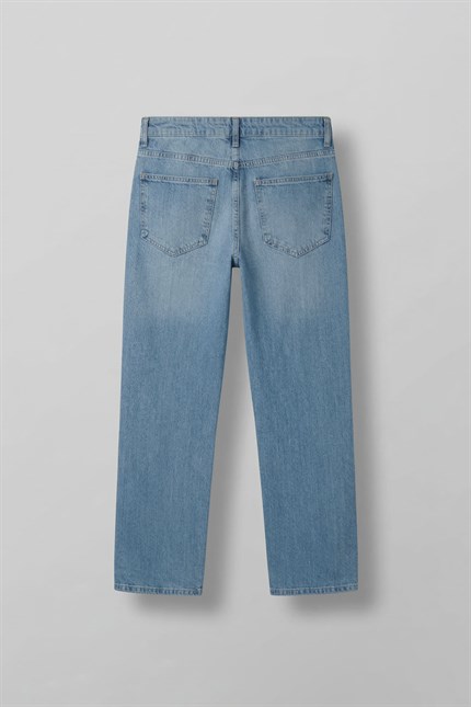 Erkek Baggy Fit Yıkamalı Jean Pantolon Açık Mavi