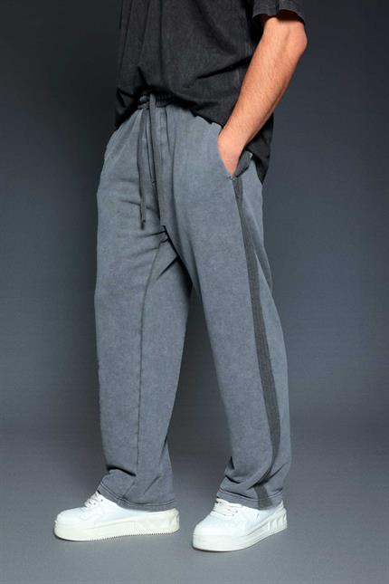 Erkek Baggy Fit Yıkamalı Jogger Pantolon Füme