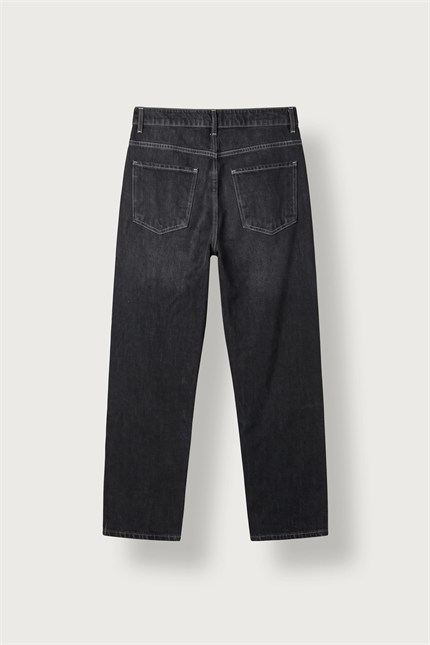 Erkek Baggy Fit Yıkamalı Kontrast Dikişli Jean Pantolon Siyah