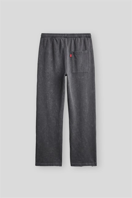 Erkek Baggy Fit Yıkamalı Nakışlı Eşofman Altı Siyah