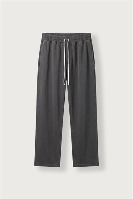 Erkek Baggy Fit Yıkamalı Pamuklu Eşofman Altı Siyah