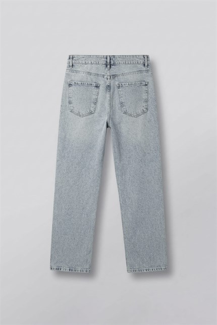 Erkek Baggy Fit Yıkamalı Rahat Kesim Jean Pantolon Buz Mavi