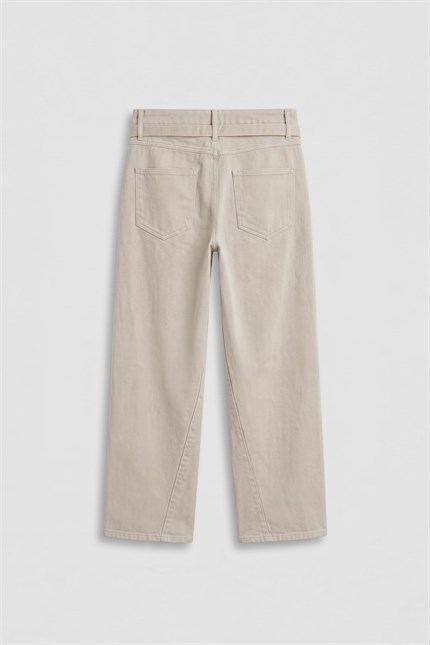 Erkek Baggy Fit Yüksek Bel Kemerli Gabardin Pantolon Taş Rengi