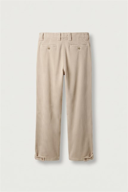 Erkek Baggy Fitilli Kadife Vintage Yıkamalı Pantolon Bej