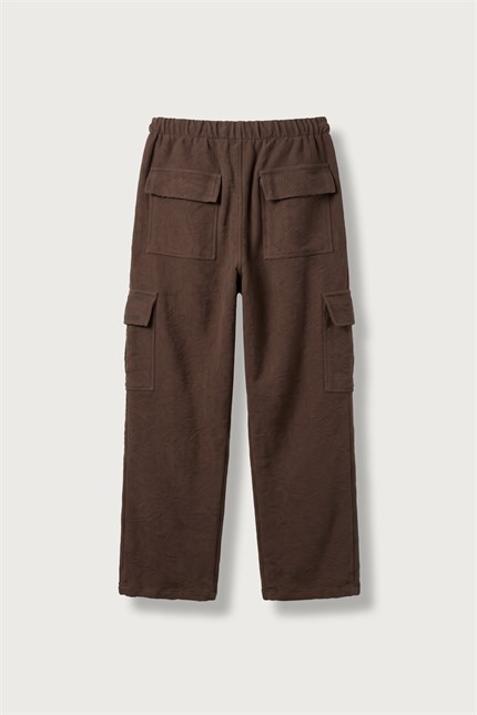 Erkek Baggy Jakarlı Dokulu Kargo Pantolon Kahverengi