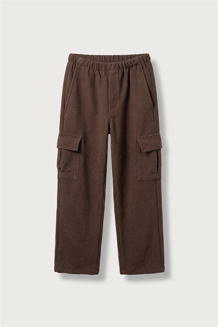 Erkek Baggy Jakarlı Dokulu Kargo Pantolon Kahverengi