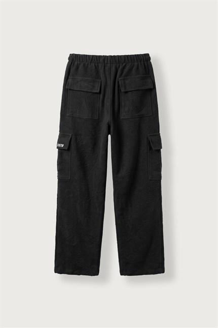 Erkek Baggy Jakarlı Dokulu Kargo Pantolon Siyah