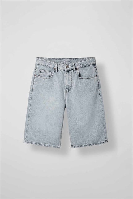 Erkek Baggy Jean Şort Buz Mavi