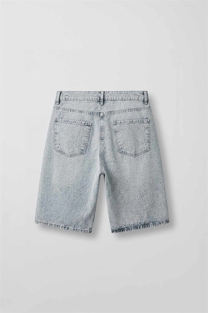 Erkek Baggy Jean Şort Buz Mavi