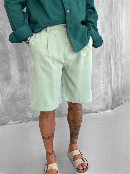 Erkek Baggy Kesim Liyosel Kumaş Şort Haki Yeşil
