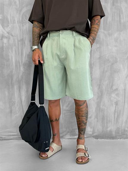 Erkek Baggy Kesim Liyosel Kumaş Şort Haki Yeşil