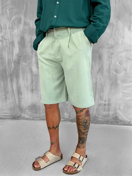 Erkek Baggy Kesim Liyosel Kumaş Şort Haki Yeşil