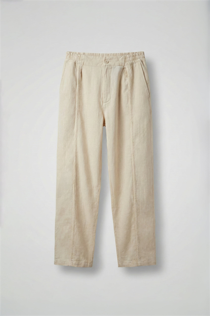 Erkek Baggy Keten Şerit Detaylı Lastik Bel Pantolon Bej