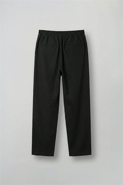 Erkek Baggy Keten Şerit Detaylı Lastik Bel Pantolon Siyah