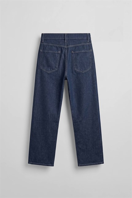 Erkek Baggy Kontrast Dikişli Jean Pantolon Lacivert