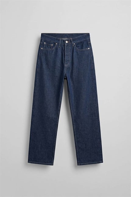 Erkek Baggy Kontrast Dikişli Jean Pantolon Lacivert