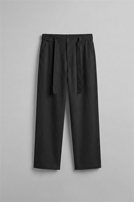 Erkek Baggy Kuşaklı Beli Lastikli Pamuklu Pantolon Siyah