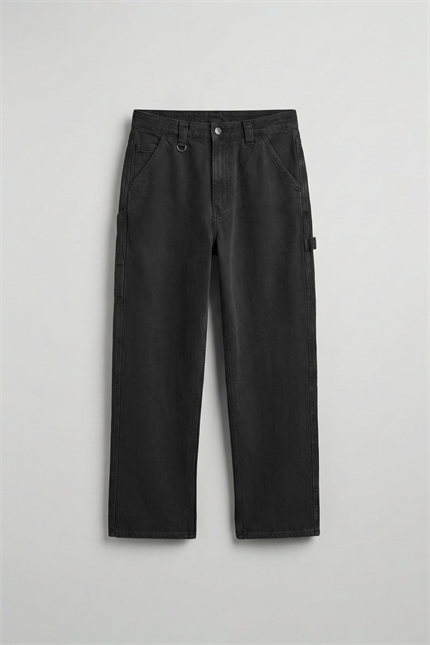 Erkek Baggy Marangoz Cepli Jean Pantolon Siyah