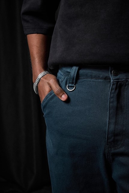 Erkek Baggy Marangoz Cepli Jean Pantolon Mavi